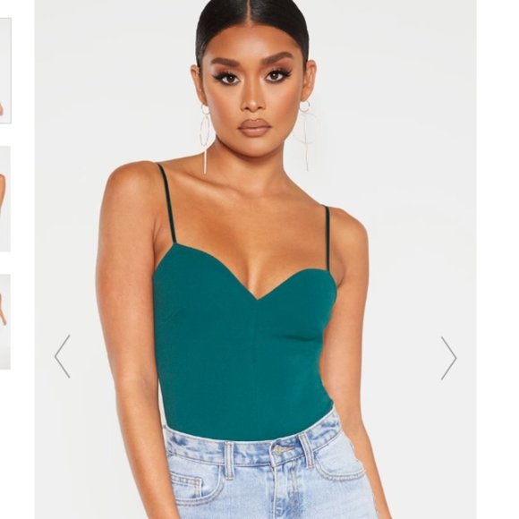 EMERALD GREEN SWEETHEART NECK STRAPPY BODYSUIT - Picture 4 of 7
